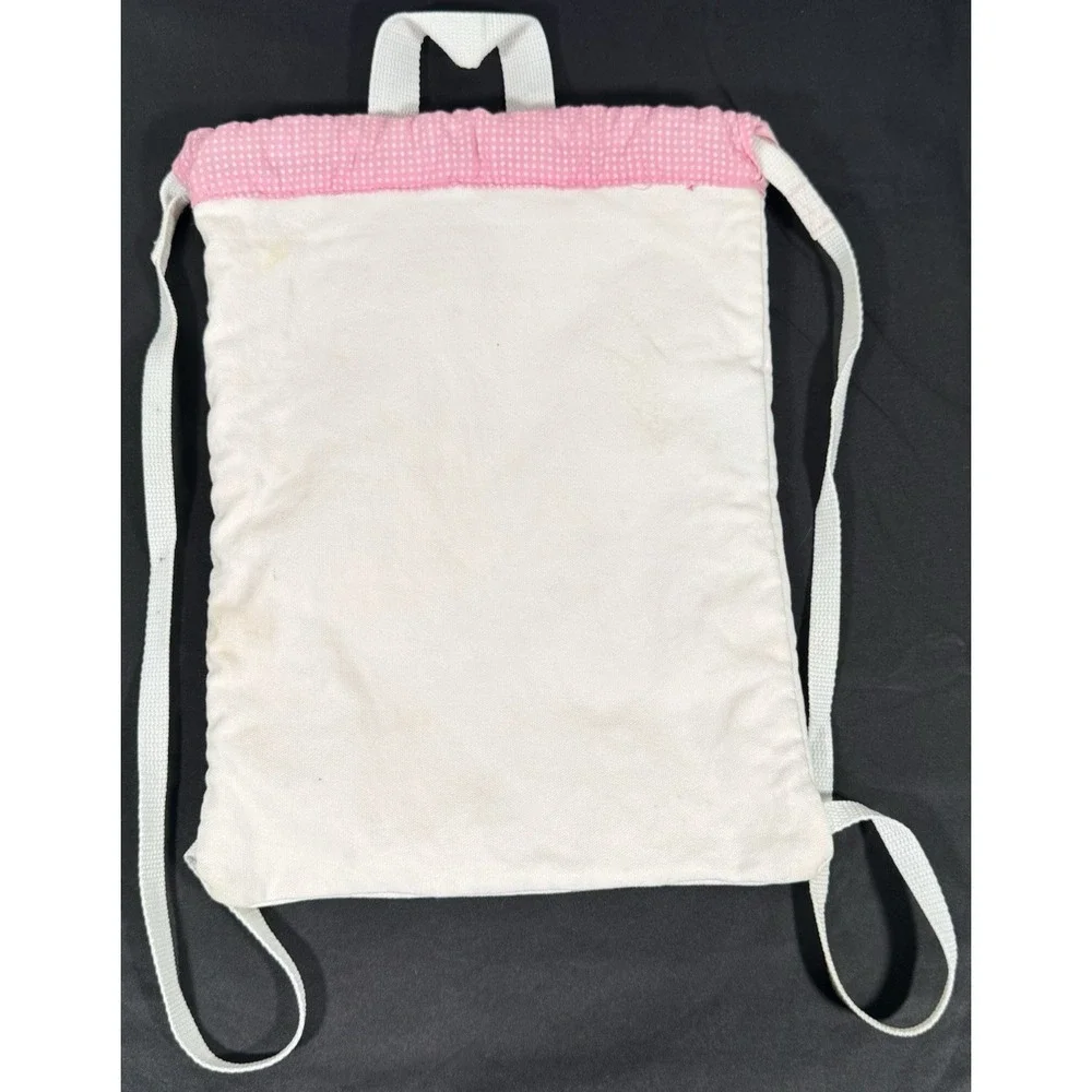 Disney Tinker Bell Drawstring Backpack Kids White Pink Embroidered Canvas